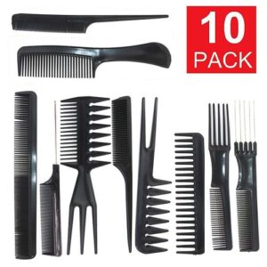 10-Pack Professional Hair Styling Comb Set – Black